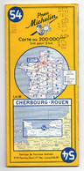Carte Michelin N°54 Cherbourg-Rouen Au 200 000 ème 1cm Pour 2 Km De 1961 - Cartes Routières