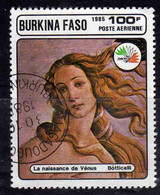 BURKINA FASO 1985 PHILATELIC EXHIBITION ITALIA 85 PAINTINGS BY BOTTICELLI BIRTH OF VENUS 100fr USATO USED OBLITERE' - Burkina Faso (1984-...)