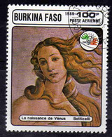 BURKINA FASO 1985 PHILATELIC EXHIBITION ITALIA 85 PAINTINGS BY BOTTICELLI BIRTH OF VENUS 100fr USATO USED OBLITERE' - Burkina Faso (1984-...)