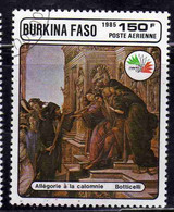 BURKINA FASO 1985 PHILATELIC EXHIBITION ITALIA 85 PAINTINGS BY BOTTICELLI ALLEGORY OF CALUMNY 150fr USATO USED OBLITERE' - Burkina Faso (1984-...)