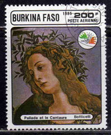 BURKINA FASO 1985 PHILATELIC EXHIBITION ITALIA 85 PAINTINGS BY BOTTICELLI PALLAS AND CENTAUR 200fr USATO USED OBLITERE' - Burkina Faso (1984-...)