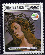 BURKINA FASO 1985 PHILATELIC EXHIBITION ITALIA 85 PAINTINGS BY BOTTICELLI PALLAS AND CENTAUR 200fr USATO USED OBLITERE' - Burkina Faso (1984-...)