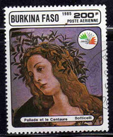 BURKINA FASO 1985 PHILATELIC EXHIBITION ITALIA 85 PAINTINGS BY BOTTICELLI PALLAS AND CENTAUR 200fr USATO USED OBLITERE' - Burkina Faso (1984-...)