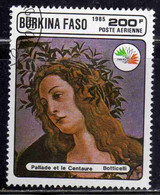 BURKINA FASO 1985 PHILATELIC EXHIBITION ITALIA 85 PAINTINGS BY BOTTICELLI PALLAS AND CENTAUR 200fr USATO USED OBLITERE' - Burkina Faso (1984-...)