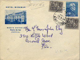 1954 PORTUGAL , MONTE ESTORIL - ESTADOS UNIDOS , HOTEL MIRAMAR , COSTA DO SOL , CORREO AÉREO - Cartas & Documentos