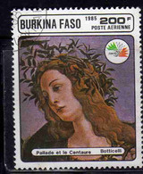 BURKINA FASO 1985 PHILATELIC EXHIBITION ITALIA 85 PAINTINGS BY BOTTICELLI PALLAS AND CENTAUR 200fr USATO USED OBLITERE' - Burkina Faso (1984-...)