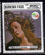 BURKINA FASO 1985 PHILATELIC EXHIBITION ITALIA 85 PAINTINGS BY BOTTICELLI PALLAS AND CENTAUR 200fr USATO USED OBLITERE' - Burkina Faso (1984-...)