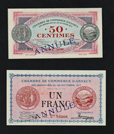 BB (1914/1924) Chambre De Commerce D' Annecy (Dpt 74) Lot De 2 Billets, Griffe "Annulé" - Chamber Of Commerce