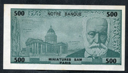 Peu Courant ! Billet Scolaire D'école "500F Victor Hugo / Le Panthéon - Notre Banque - Miniatures SAM Paris" - Fictifs & Spécimens