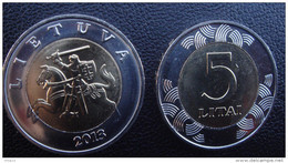 2013 LITHUANIA 5 LITAI 2013 BIMETALLIC COIN UNC FROM Mint ROLL - Lithuania