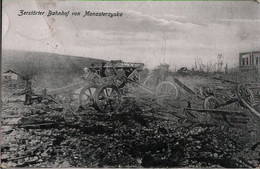 ! Alte Ansichtskarte Zerstörter Bahnhof Von Monasterzyska, Ukraine, Feldpost, 1918 - Ukraine