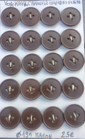 20 Boutons  Marron Français Pour Veste TTA 1947 52,54,56,58 Kaki Et Camouflée Diamètre 19 Mm Neuf De Stock - Buttons