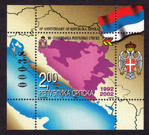 Bosnia Serbia 2002 10 Years Anniversary Flag And Coat Of Arm Map, Block Souvenir Sheet MNH - Timbres