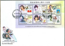 Guinea Bissau 2012, Chinese Calendar, Stamp On Stamp, Actres, Singer, 6val In BF In FDC - Astrologie