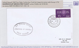 Ireland 1960 CEPT Europa 1/3d Single Use On First Flight Cover Dublin To New York By Aer Lingus - Lettres & Documents