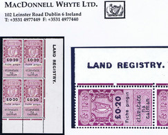 Ireland Revenues Land Registry 1971 Harp Key-type Purple With 20p Overprint, Imprint Block Of 4 Mint Unmounted - Lettres & Documents