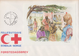 Enveloppe  FDC  1er  Jour   NORVEGE   Bloc  Feuillet   CROIX  ROUGE     Emission  Commune  Avec  La  SOMALIE   1987 - Emissions Communes