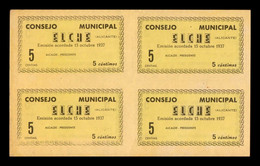 España Billete Local Elche Alicante 5 Centimos 1937 Hoja De 4 Billetes - Autres & Non Classés