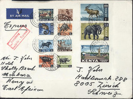 Grande-Bretagne (ex-colonies) Kenya YT N°1 2 22 23 24 6 26 27 28 29 9 CAD Mombasa 9 JA 1967 Pour Suisse Express Air Mail - Kenya & Oeganda
