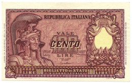 100 LIRE BIGLIETTO DI STATO ITALIA ELMATA BOLAFFI 31/12/1951 SUP+ - Andere & Zonder Classificatie