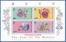 HONG KONG  1992  CHINESE NEW YEAR OF THE MONKEY  M.S. S.G MS 690  U.M. - Blocchi & Foglietti