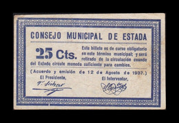 España Billete Local Guerra Civil Estada Huesca 25 Céntimos 1937 MBC VF - Other & Unclassified