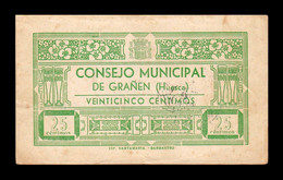 España Billete Local Guerra Civil Grañén Huesca 25 Céntimos 1937 MBC+ VF+ - Other & Unclassified