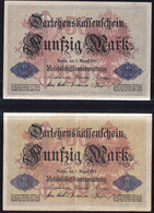 2x 50 Mark 5.8.1914 - Darlehenskasse - KN 6- + 7-stellig (DEU-56a, B) - 50 Mark