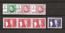 Greenland    Used T Stamps  Queen Margrethe   Strip 10-100-100 And 50 And 120 X 3   - Cancelled - Gebruikt