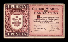 España Billete Local Guerra Civil Barbastro Huesca 1 Peseta 1937 EBC XF - Other & Unclassified