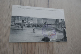 Sur CPA Meknès Cachet Bleu Militaire Campagne Du Maroc 1907/1911 Sur TP Surchargé 1 Centimo - Cartas & Documentos