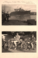 St Nazaire * RARE Carte Photo 2 Vues * Moto Motos & LE NORMANDIE En Achèvement Paquebot Normandie 1934 - Saint Nazaire