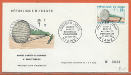 SPORT PARACHUTE PLANEUR NIGER LETTRE FDC DE 1966 - Fallschirmspringen