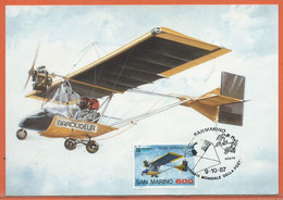 SPORT PARACHUTE PLANEUR SAINT MARIN CARTE MAXIMUM FDC DE 1987 - Paracadutismo