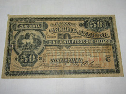 Antiguo Billete Uruguayo De 1888 Firmado  / Banco De Auxiliar  De 50  - 1147 - Uruguay