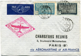 TOGO LETTRE PAR AVION VIA AEROMARITIME ET AIR FRANCE DEPART LOME 4 MARS 37 TOGO POUR LA FRANCE - Cartas & Documentos