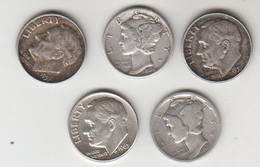 8001  USA   LOT   5  X  ONE DIME  SILVER COIN - 1916-1945: Mercury (Mercurio)