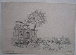 Dessin Au Crayon Masion Au Bord Du Lac  Non Localisée Signés Posth Daté Bischwiller 1866 - Dessins