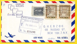 1957 Lettre Par Avion HABANA CUBA Affranchissement Composé Pour NEW-YORK ** Air Mail, Via Aerea, Poste Aérienne - Poste Aérienne