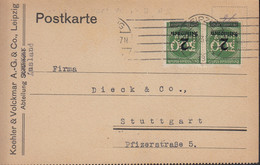 DR  2x 310 MeF, Auf Postkarte, Gestempelt: Leipzig 27.10.1923, Mit Firmenlochung, Perfin: "F.V." - Infla