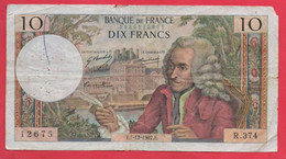 -- BILLET DE 10 FRANCS /  VOLTAIRE  / R.374 / E.7- 12- 1967 .E. / 12675  -- - 10 F 1963-1973 ''Voltaire''