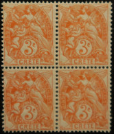 LP3844/67 - 1902/1903 - COLONIES FRANÇAISES - CRETE - N°3 BLOC NEUF* Aucune Charnière - Unused Stamps