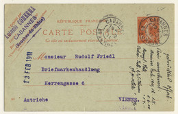 FRANCE - 1911 CP 10c Semeuse De CABANES, Bouches-du-Rhône Pour Rudolf Friedl (Expert), Vienne, Autriche - Cartes Postales Types Et TSC (avant 1995)