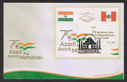 Peru FDC 2022 , India 75 Years Of Independence , Flags & Taj Mahal Cancellation , Mint - Nuovi
