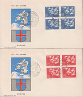 1956. ISLAND. NORDEN. FDC REYKJAVIK 30. X. 56. Complete Set In Blocks Of Four. Unusual FD... (Michel 312-313) - JF433985 - Cartas & Documentos