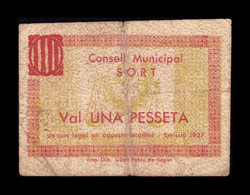 España Billete Local Guerra Civil Sort Lérida 1 Peseta 1937 BC F - Sonstige & Ohne Zuordnung