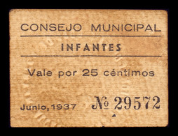 España Billete Local Guerra Civil Infantes Ciudad Real 25 Céntimos 1937 MBC VF - Other & Unclassified