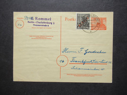 Berlin (West) 1949 GA P 4a Mit Zusatzfrankatur Rotaufdruck Als Fern PK Berlin - FFM Absender Dr. W. Rommel - Postcards - Used