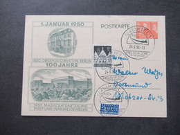 Berlin (West) 1950 Sonderpostkarte 100 Jahre Oberpostdirektion Berlin P 10 Mit ZuF Bauten Und SSt Kiel 1 Kieler Woche - Postales - Usados