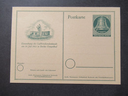 Berlin (West) 1951 Sonderpostkarte Einweihung Des Luftbrückendenkmals Ganzsache P 24 Ungebraucht - Postcards - Mint